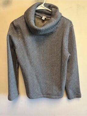 J. Crew Black and White Herringbone Cowl Neck Sweater